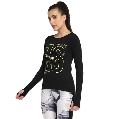 Appulse Women's Printed Long Sleeve Thumb Hole Round Neck T-Shirt | Women | Premium Cotton | Activewear | Athleisure
