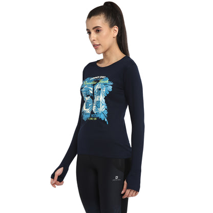 Appulse Women's Printed Long Sleeve Thumb Hole Round Neck T-Shirt | Women | Premium Cotton | Activewear | Athleisure