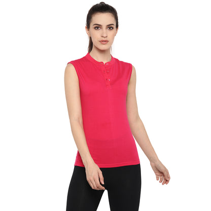 Appulse Women's Sleeveless Mandarin Collar T-Shirt | Women | Premium Cotton | Activewear | Athleisure