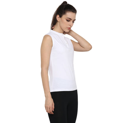 Appulse Women's Sleeveless Mandarin Collar T-Shirt | Women | Premium Cotton | Activewear | Athleisure