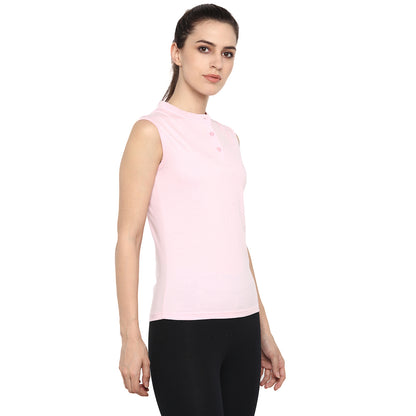 Appulse Women's Sleeveless Mandarin Collar T-Shirt | Women | Premium Cotton | Activewear | Athleisure