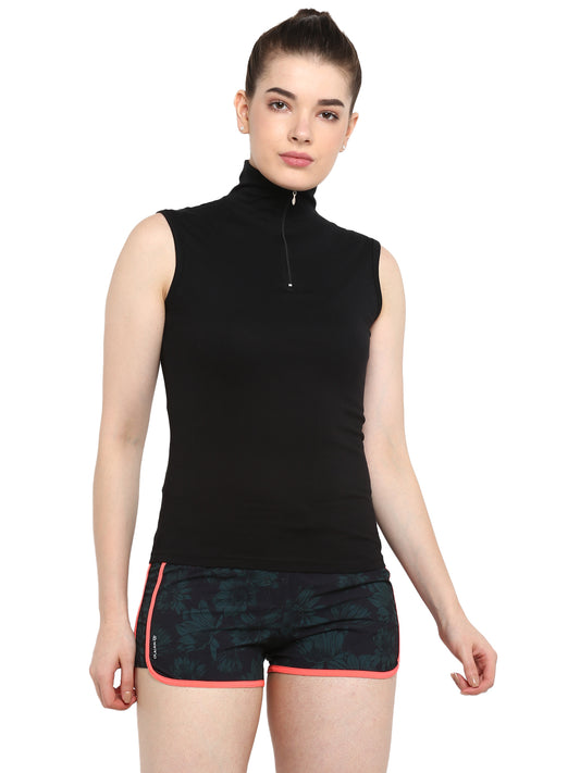 Ap'pulse Women's Sleeveless 1/4 Zip Hi Neck Tshirt