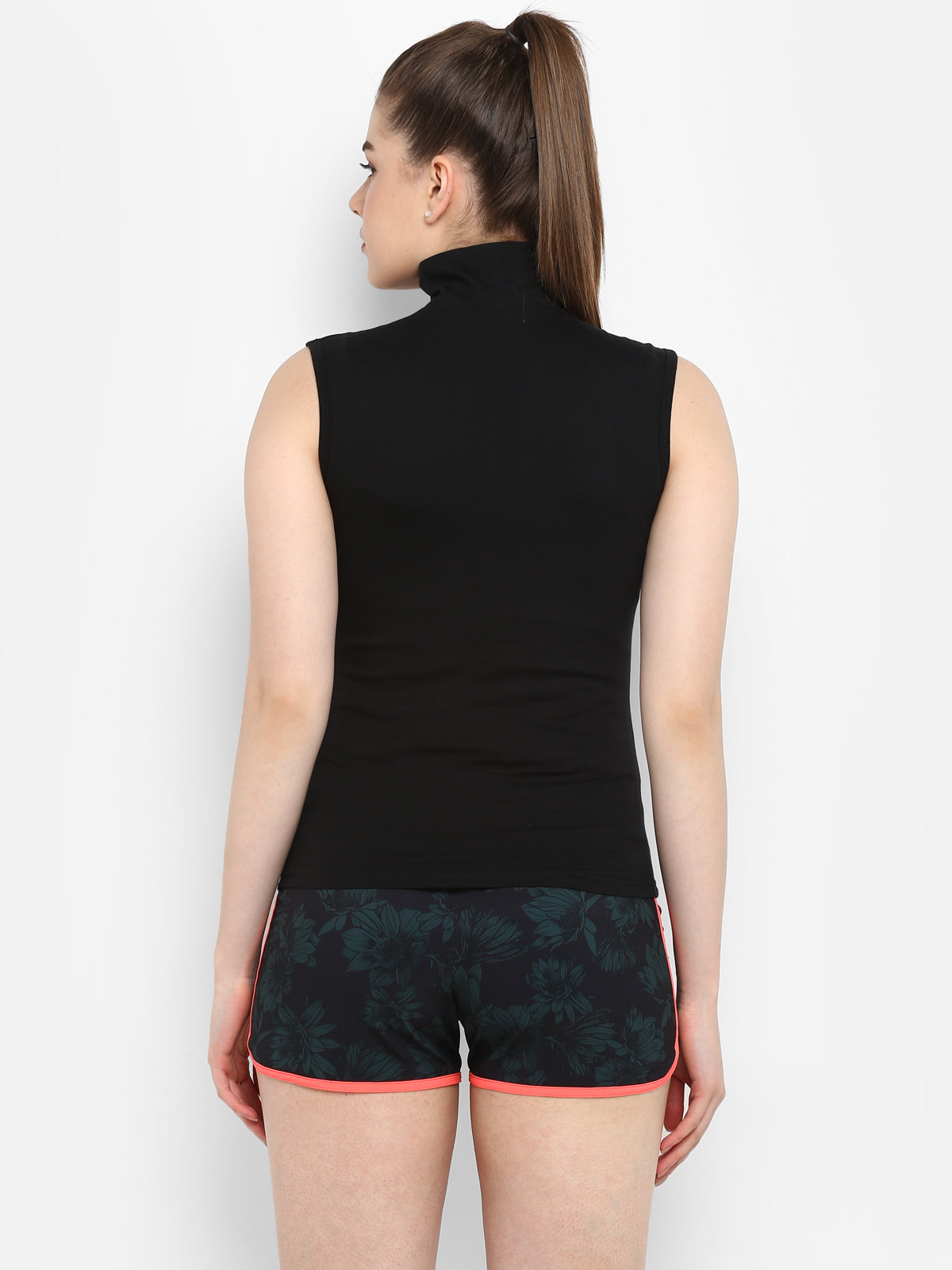 Ap'pulse Women's Sleeveless 1/4 Zip Hi Neck Tshirt