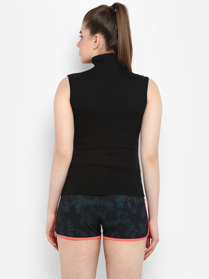 Appulse Women's Sleeveless 1/4 Zip Hi Neck T-Shirt | Women | Premium Cotton | Activewear | Athleisure