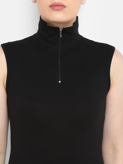 Appulse Women's Sleeveless 1/4 Zip Hi Neck T-Shirt | Women | Premium Cotton | Activewear | Athleisure