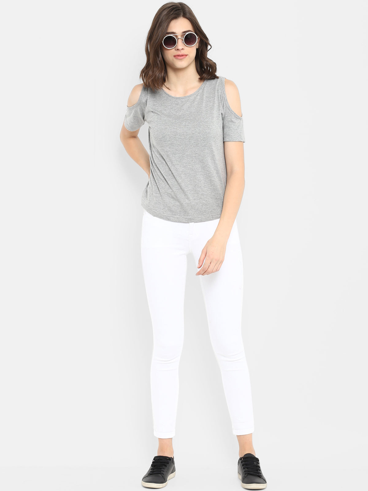 Ap'pulse Women's Round Neck Cold Shoulder Tshirt