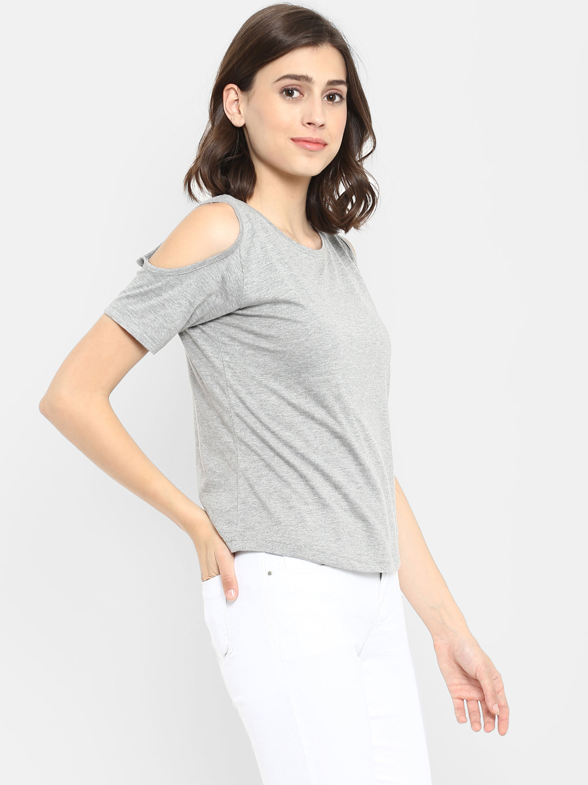 Ap'pulse Women's Round Neck Cold Shoulder Tshirt