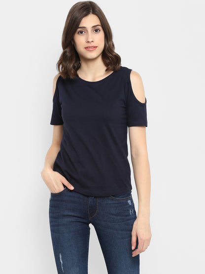 Appulse Women's Round Neck Cold Shoulder T-Shirt | Women | Premium Cotton | Activewear | Athleisure