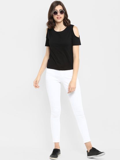 Appulse Women's Round Neck Cold Shoulder T-Shirt | Women | Premium Cotton | Activewear | Athleisure