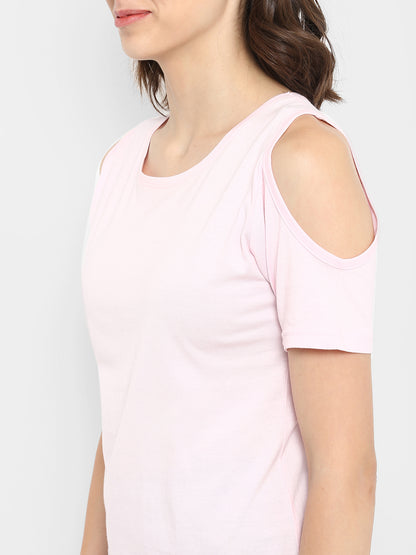Appulse Women's Round Neck Cold Shoulder T-Shirt | Women | Premium Cotton | Activewear | Athleisure