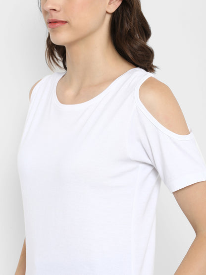Appulse Women's Round Neck Cold Shoulder T-Shirt | Women | Premium Cotton | Activewear | Athleisure