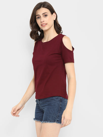 Appulse Women's Round Neck Cold Shoulder T-Shirt | Women | Premium Cotton | Activewear | Athleisure