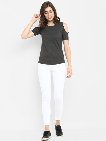 Appulse Women's Round Neck Cold Shoulder T-Shirt | Women | Premium Cotton | Activewear | Athleisure