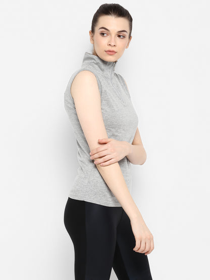 Appulse Women's Sleeveless 1/4 Zip Hi Neck T-Shirt | Women | Premium Cotton | Activewear | Athleisure