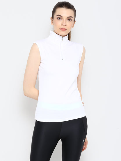 Appulse Women's Sleeveless 1/4 Zip Hi Neck T-Shirt | Women | Premium Cotton | Activewear | Athleisure