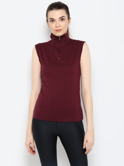 Appulse Women's Sleeveless 1/4 Zip Hi Neck T-Shirt | Women | Premium Cotton | Activewear | Athleisure