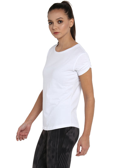 Appulse Women's Gathering sleeve Round Neck T-Shirt | Women | Premium Cotton | Activewear | Athleisure