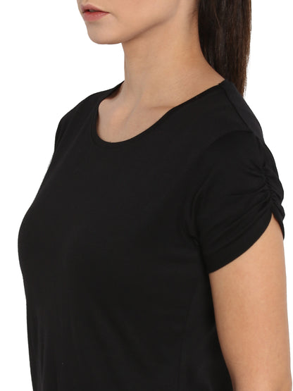 Appulse Women's Gathering sleeve Round Neck T-Shirt | Women | Premium Cotton | Activewear | Athleisure