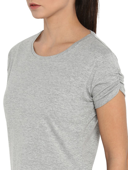 Appulse Women's Gathering sleeve Round Neck T-Shirt | Women | Premium Cotton | Activewear | Athleisure