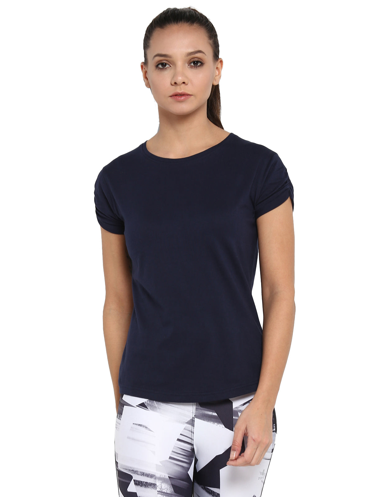 Ap'pulse Women's Gathering sleeve Round Neck Tshirt