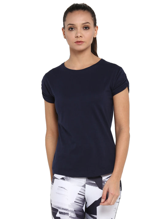 Ap'pulse Women's Gathering sleeve Round Neck Tshirt