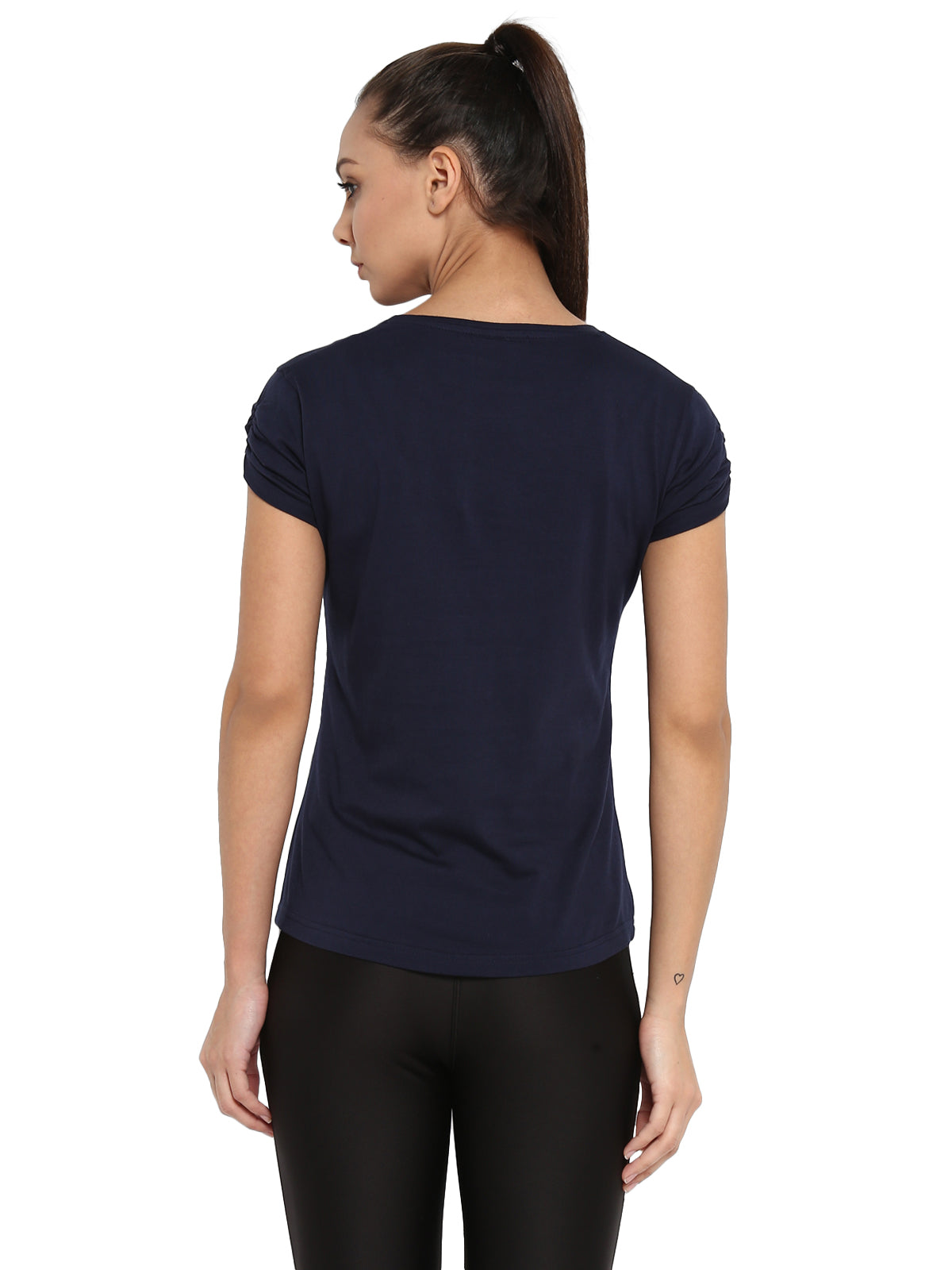 Ap'pulse Women's Gathering sleeve Round Neck Tshirt