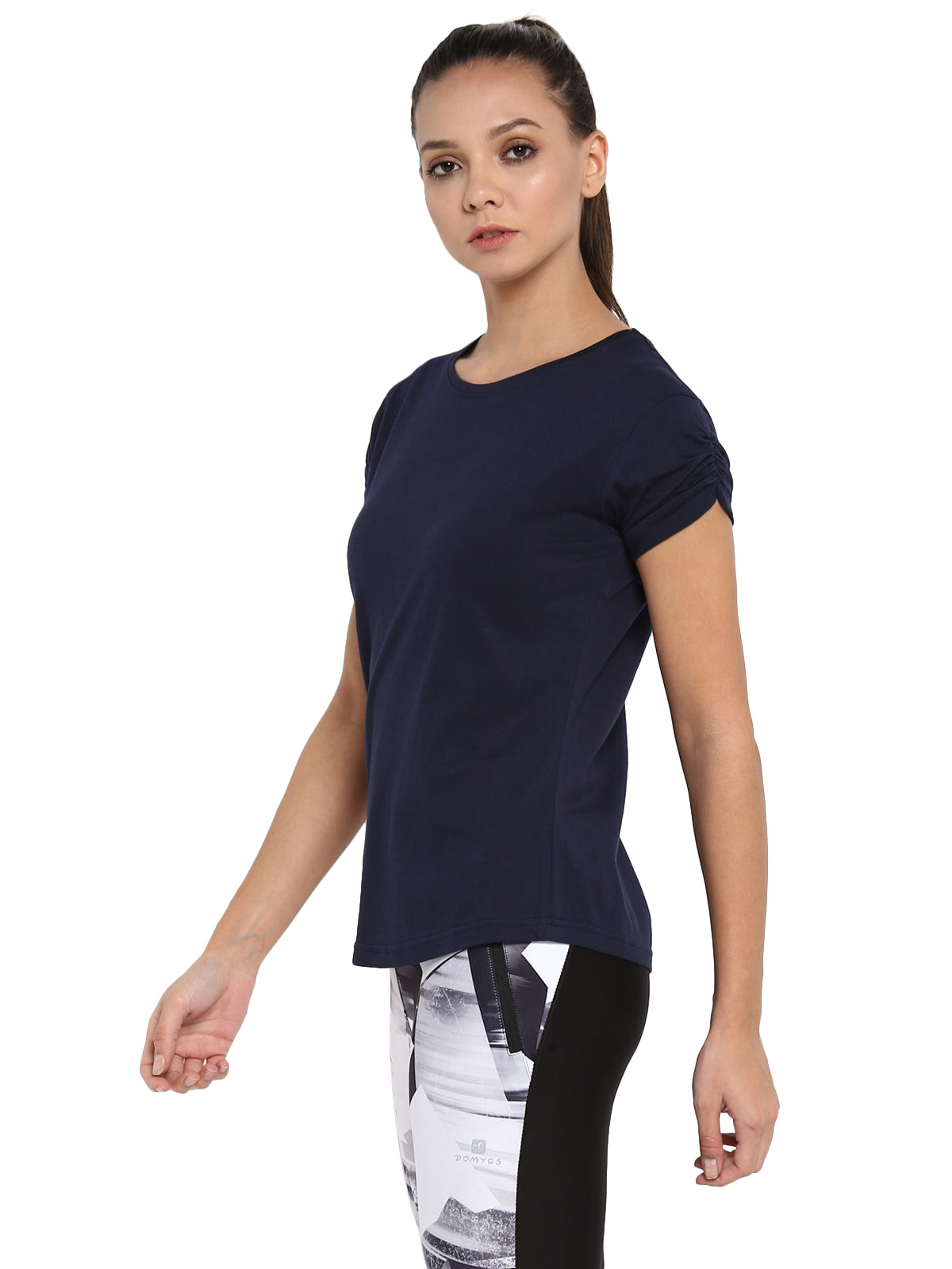 Ap'pulse Women's Gathering sleeve Round Neck Tshirt