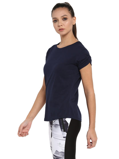 Appulse Women's Gathering sleeve Round Neck T-Shirt | Women | Premium Cotton | Activewear | Athleisure