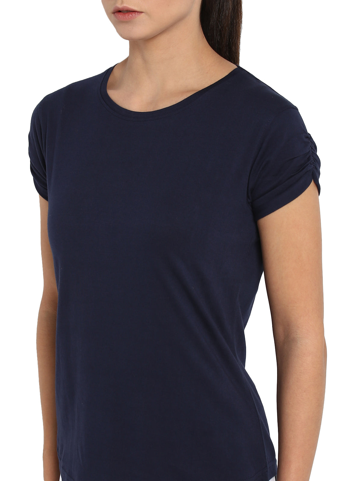 Ap'pulse Women's Gathering sleeve Round Neck Tshirt