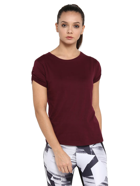 Ap'pulse Women's Gathering sleeve Round Neck Tshirt