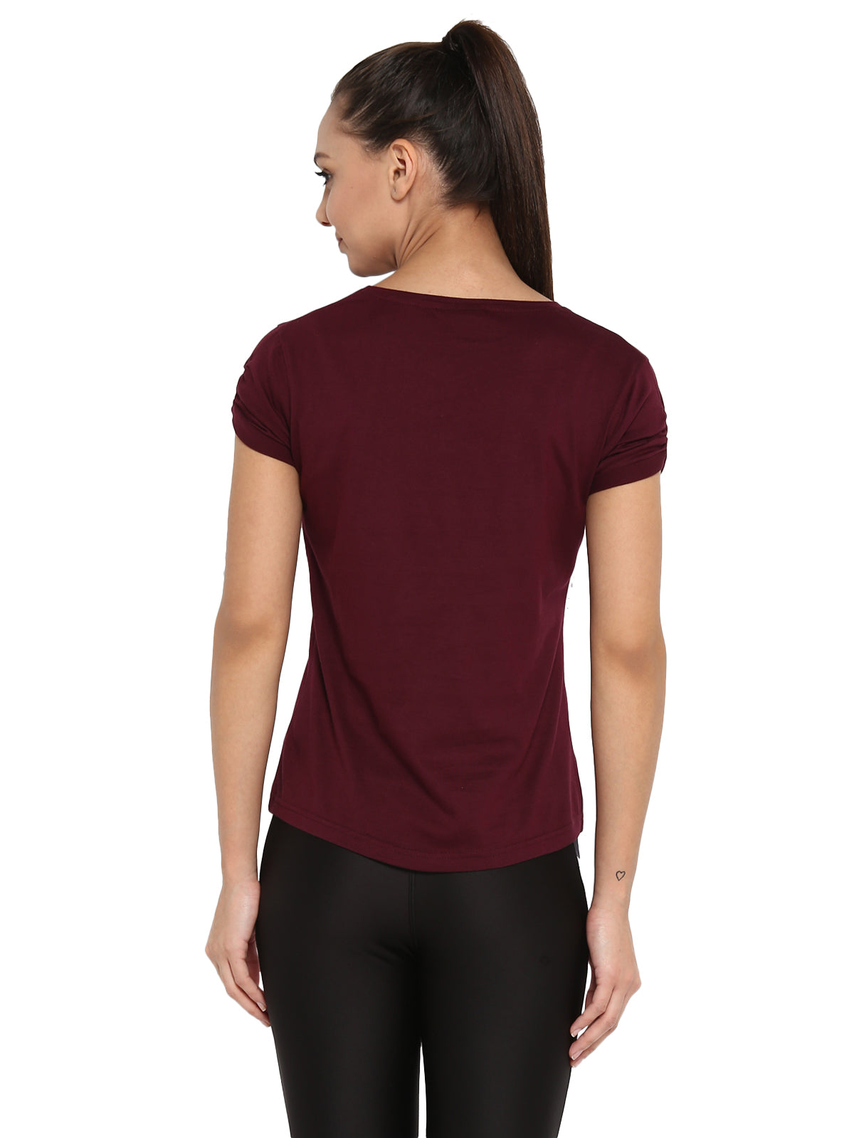 Ap'pulse Women's Gathering sleeve Round Neck Tshirt