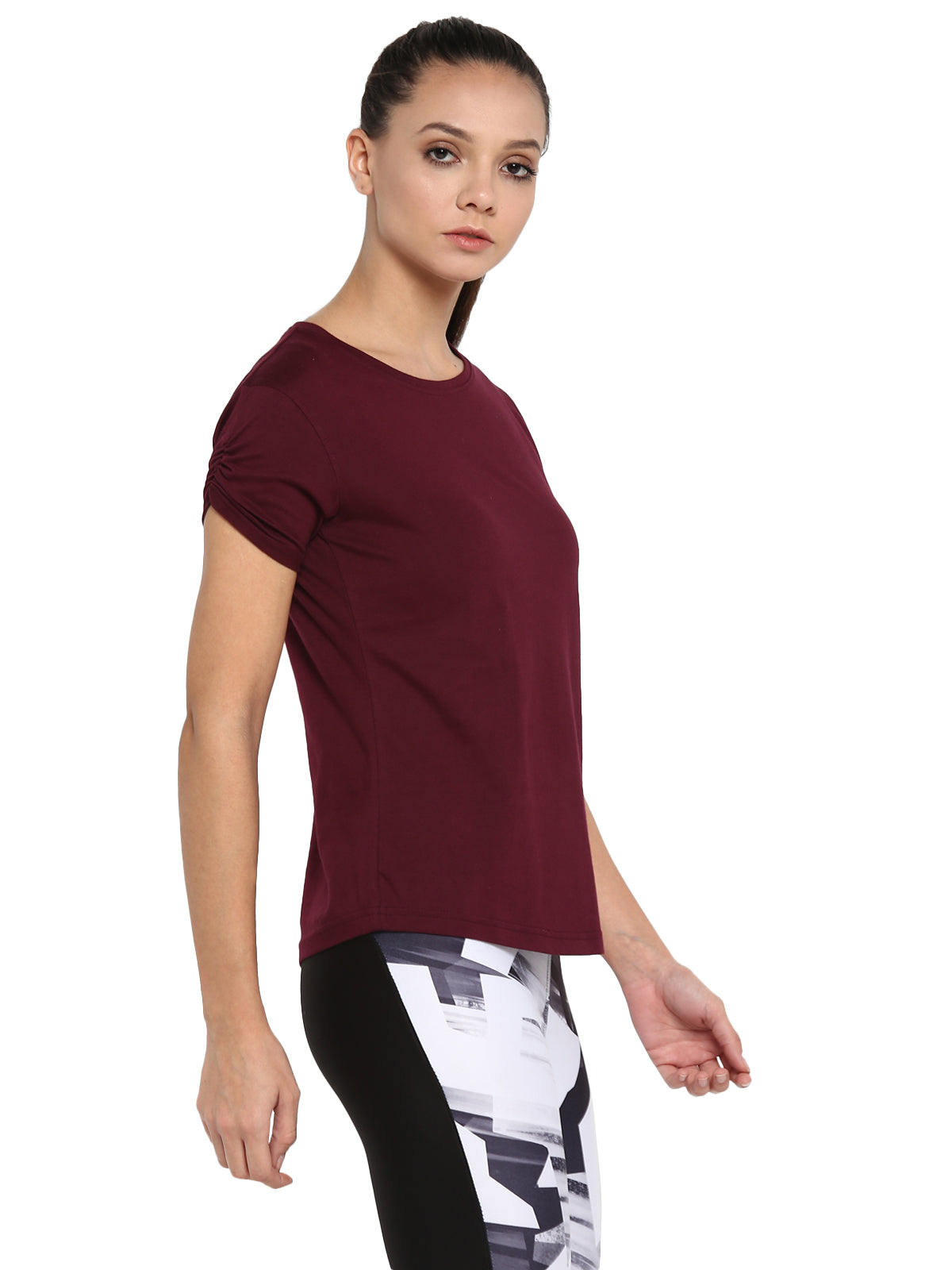 Ap'pulse Women's Gathering sleeve Round Neck Tshirt