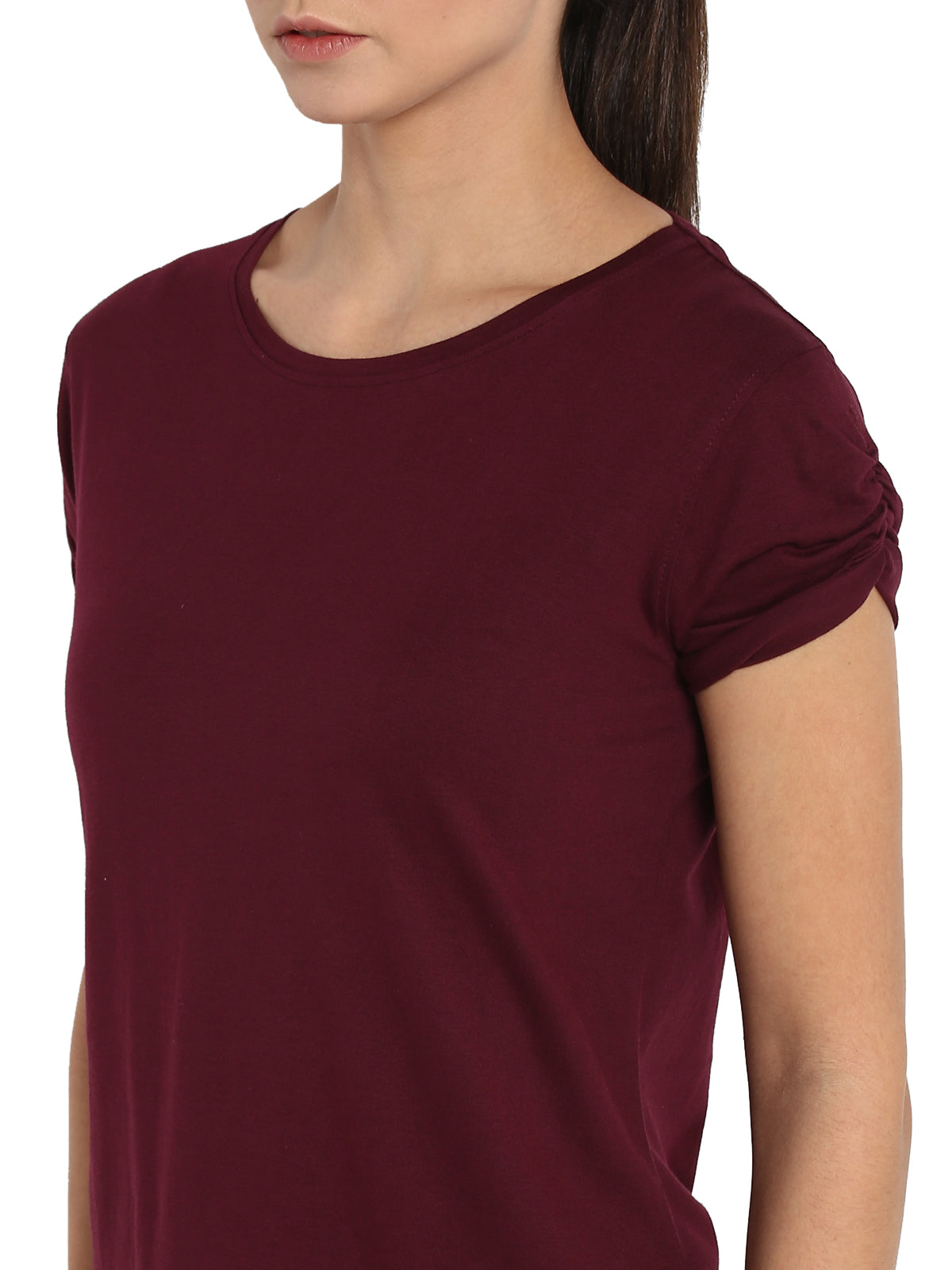 Ap'pulse Women's Gathering sleeve Round Neck Tshirt