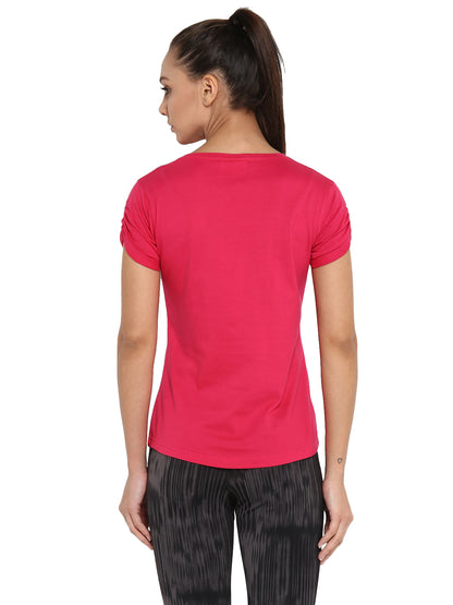 Appulse Women's Gathering sleeve Round Neck T-Shirt | Women | Premium Cotton | Activewear | Athleisure