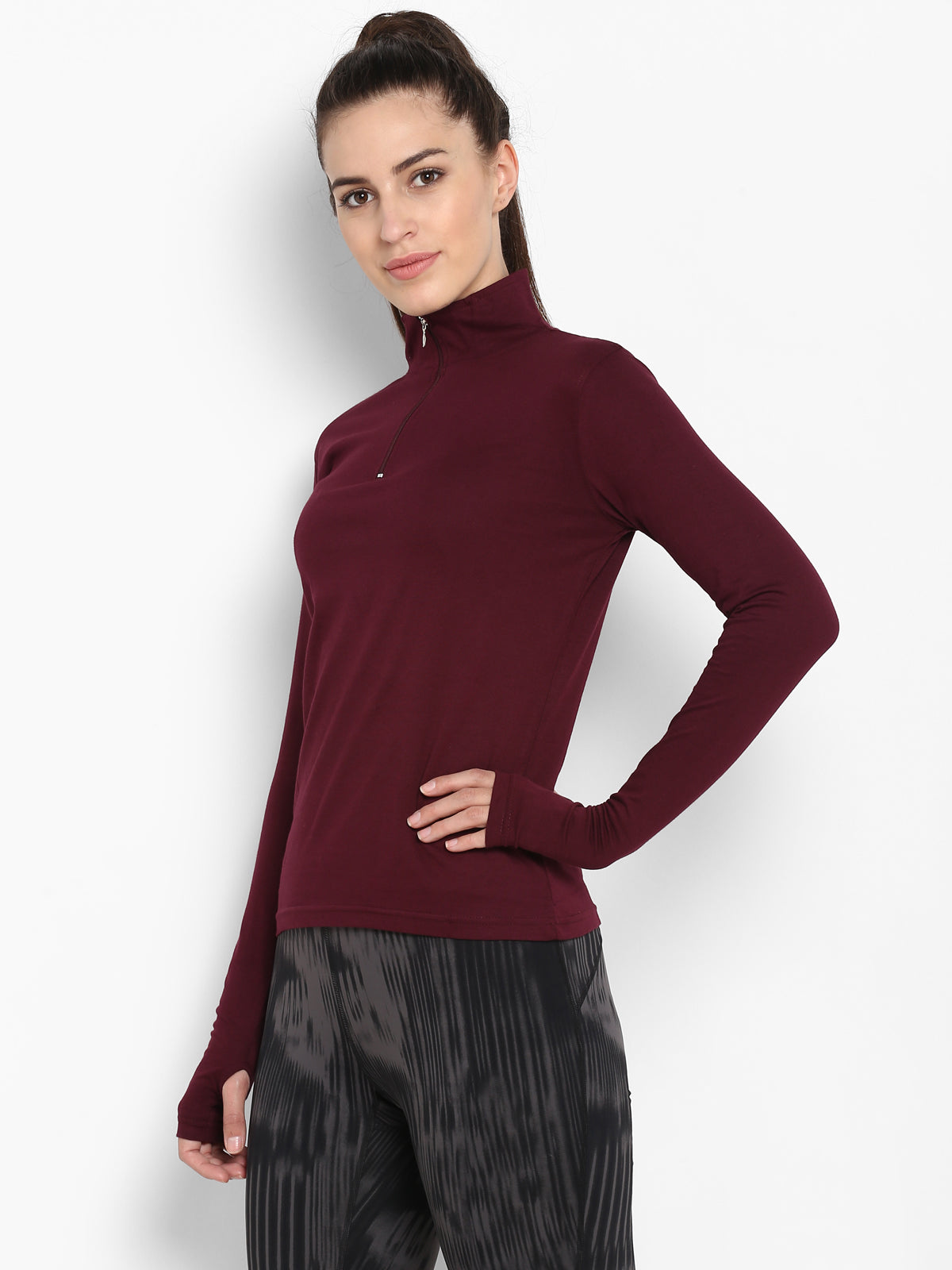 Ap'pulse Women's Hi Neck Long Sleeve Thumbopen Tshirt