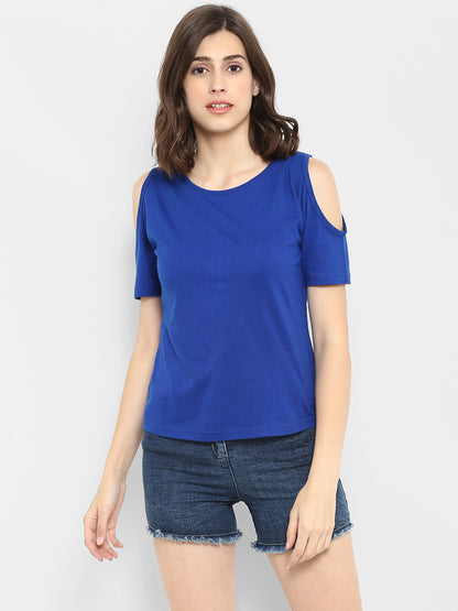 Appulse Women's Round Neck Cold Shoulder T-Shirt | Women | Premium Cotton | Activewear | Athleisure
